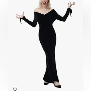 Morticia Adam’s Inspired Dress Size Medium Black Stretch Velvet Maxi Cosplay